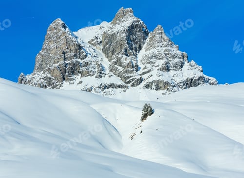 Preview: Winter Rock Top View With Snowy Slope (Austria, Tyrol).