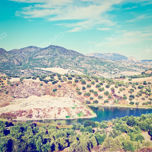 Preview: Pond For Irrigation Among Olive Groves And Plowed Sloping Hills Of Spain In The Autumn, Instagram