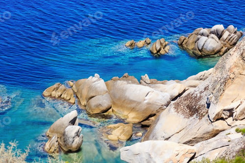 Preview: Summer Sea Scenery With Aquamarine Transparent Water. View From Shore (Sithonia, Halkidiki, Greece).