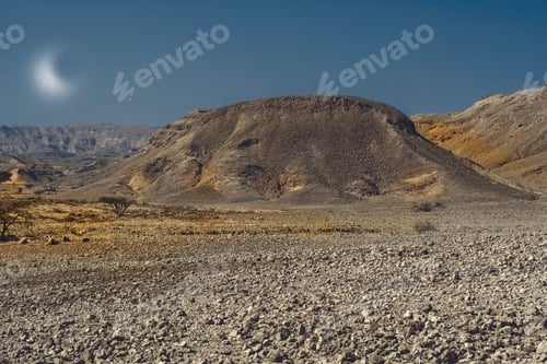 Preview: Rocky Hills Of The Negev Desert In The Light Of The Moon. Breathtaking Landscape Of The Rock