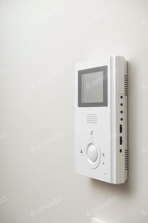 Preview: White Video Intercom On The Wall In The Apartment, Free Space