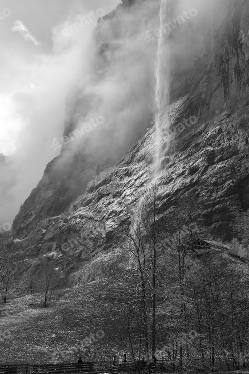 Preview: Famous Lauterbrunnen Town And Staubbach Waterfall Junfrau Region Berner Oberland Switzerland
