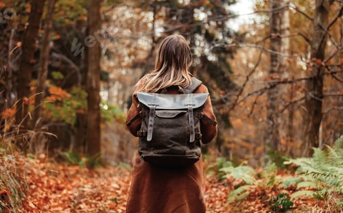Preview: Girl With A Backpack In The Autumn Forest