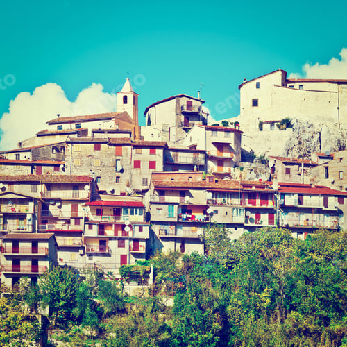 Preview: Many Satellite Dishes In The Medieval Italian City, Instagram Effect