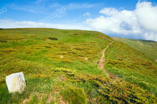 Preview: Stony Post On Summer Mountain Ridge (Ukraine, Carpathian Mountains)
