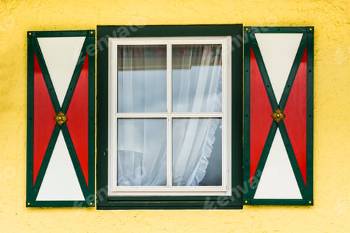 Preview: Typical Window Of A House In A Small Town In Austria. Home In The Austrian City Of St Wolfgang In A