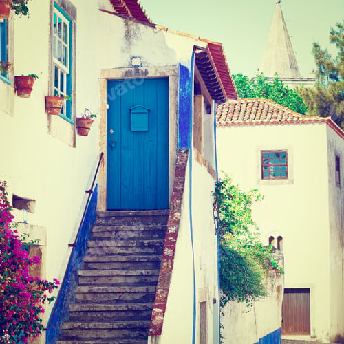 Preview: Blue Door In The Medieval Portuguese City Of Obidos, Instagram Effect