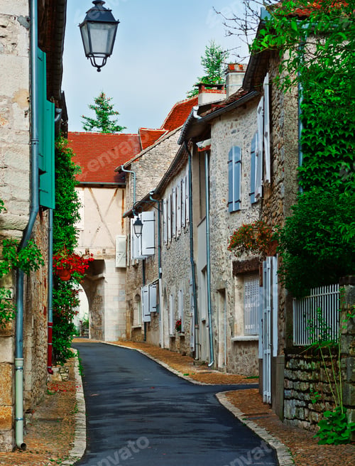 Preview: Deserted Street Of The French City In Lemousin