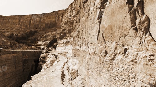 Preview: Canyon En Avedat Of The Negev Desert In Israel, Vintage Style Sepia