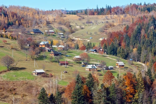 Preview: Autumn Carpathian Village Landscape (Ivano-Frankivsk Oblast, Ukraine). Rural Scene.