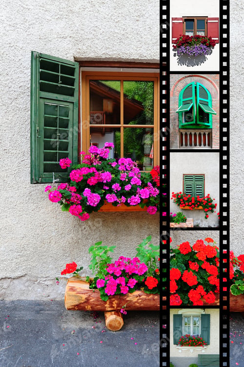 Preview: Windows With Open Wooden Shutters, With Film Strip
