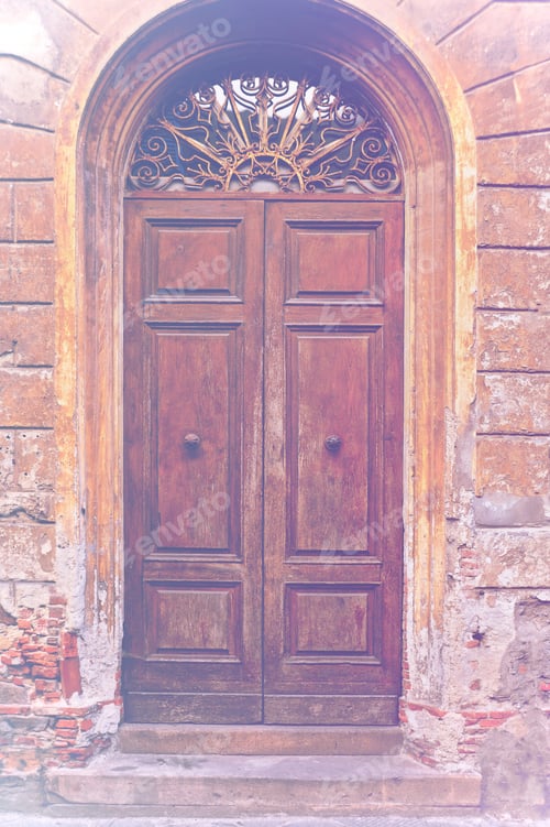 Preview: Italian Doors Are A Combination Of Ancient Beauty And Modern Neglect, In Faded Color Effect.