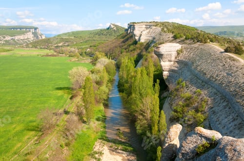 Preview: Spring Crimea Mountain Landscape With Rocks And River (Ukraine).