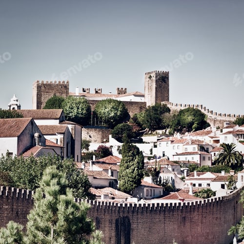 Preview: View To Historic Center City Of Obidos, Portugal, Vintage Style Toned Picture