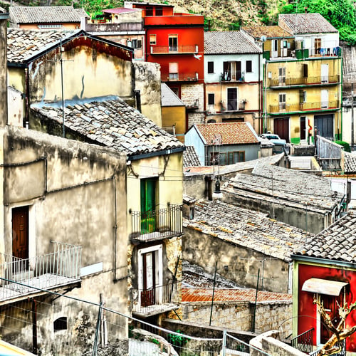 Preview: View To Historic Center City Of Piazza Armerina In Sicily, Vintage Style Toned Picture