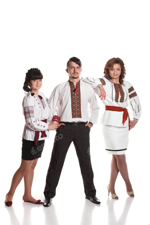 Preview: Ukrainian Family In Their National Costumes. Embroidered Shirts.