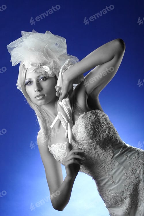 Preview: Portrait Of Bride With Gloves On A Blue Background
