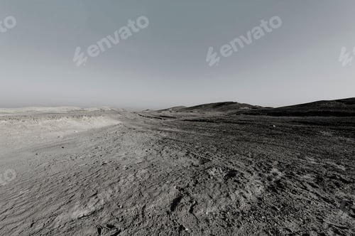 Preview: Dramatic Scene In Black And White Of The Rocky Hills Of The Negev Desert In Israel. Breathtaking