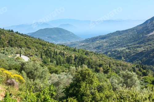 Preview: Misty Summer Coast Panorama (Greece, Lefkada). View From Up