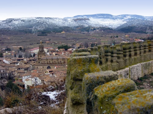 Preview: Rubielos De Mora Village Snow Covered, Gudar Mountains, Teruel Province, Aragon, Spain