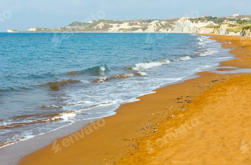 Preview: Xi Beach With Orange Sand And White Cliffs. Morning View (Greece, Kefalonia). Ionian Sea.