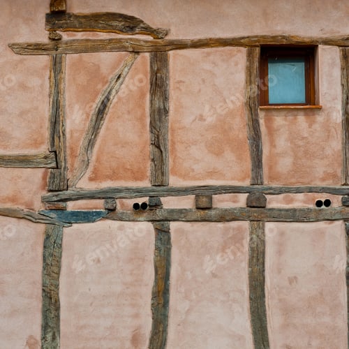 Preview: Wall Of Spanish House With Wooden Beams And The Window, Instagram Effect