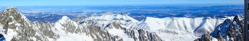 Preview: Morning Winter Rocky Mountain Top View. Panorama.