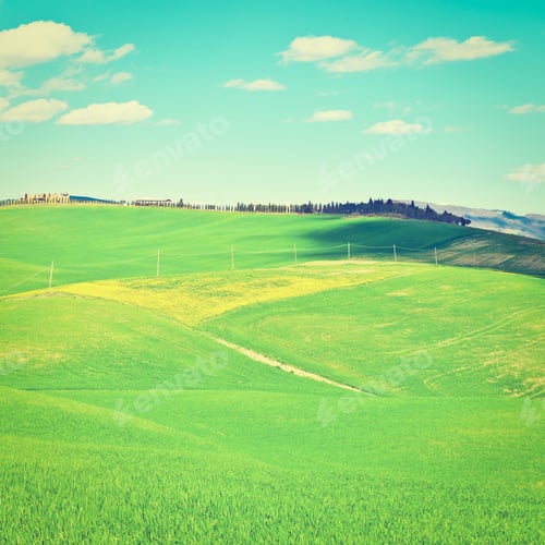 Preview: Farmhouse And Green Sloping Meadows Of Tuscany, Instagram Effect
