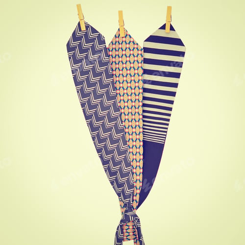 Preview: Three Ties Hanging On A Rope With Wooden Pegs, Instagram Effect