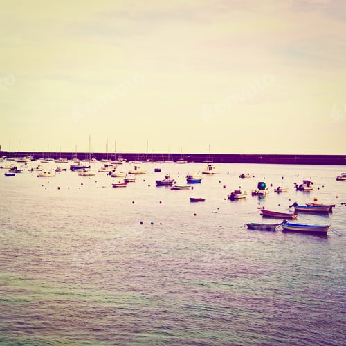 Preview: Boats In A Quiet Harbor On The Atlantic Coast Of Spain, Instagram Effect