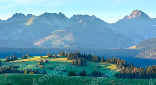 Preview: Summer Sunrise Mountain Village Outskirts View And Tatra Range Behind (Poland)