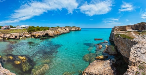 Preview: Ancient Small Caves On Picturesque Adriatic Sea Coast Archaeological Area Of Roca Vecchia