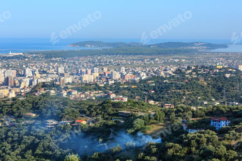 Preview: Adriatic Sea Coast And Morning Top View On Vrore Town (Albania).