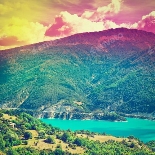 Preview: The Lake High Up In The French Alps At Sunset, Instagram Effect