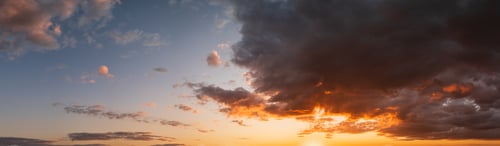 Preview: Summer Sunset Sky High Resolution Panorama With Fleece Colorful Clouds. Evening Dusk Good Weather