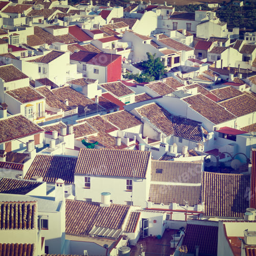 Preview: Aerial View On The Red Tiles Of The Spanish City Of Grazalema, Retro Effect