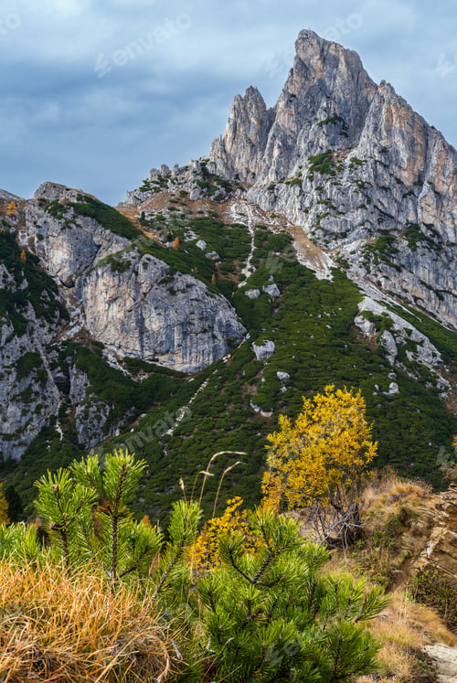 Preview: Colorful Autumn Alpine Dolomites Rocky Mountain Scene, Sudtirol, Italy. Peaceful View From