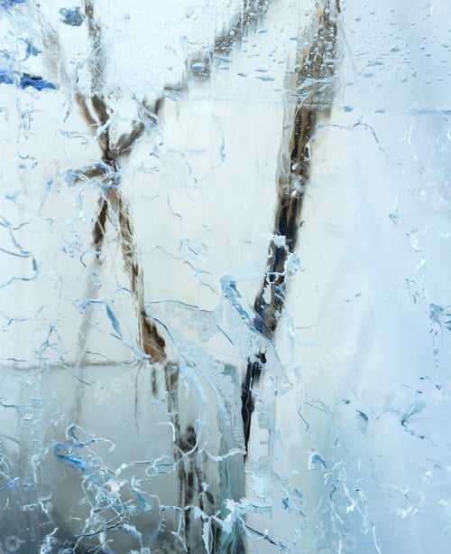 Preview: Glacial Transparent Wall Of Ice With Interesting Drawings And Patterns And Silhouette Behind