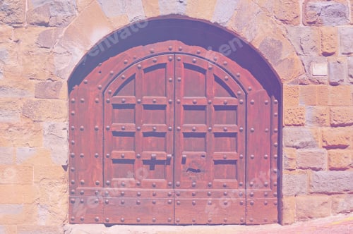 Preview: Closed Massive Wooden Door In Italy As A Symbol Of Restricting Tourism In Faded Color Effect.