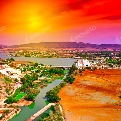 Preview: Birdã?¢??S Eye View From The White City Of Arcos In Spain At Sunset, Instagram Effect