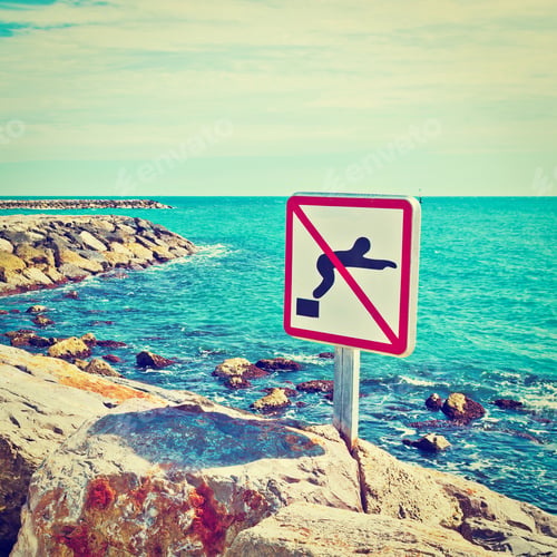 Preview: Breakwater Protecting The Beaches Of The French Riviera, Retro Effect