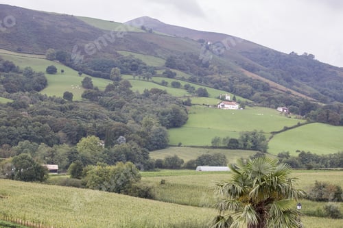 Preview: Itxaussu Is A Picturesque Village In The Basque Country France. Rural Landscape.
