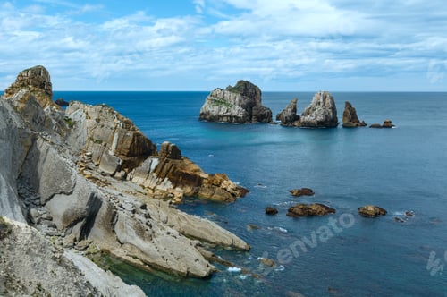 Preview: Atlantic Ocean Rocky Coastline Near Portio Beach, (Pielagos, Cantabria, Spain)