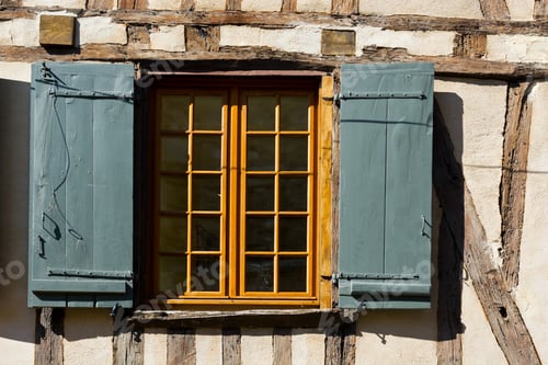 Preview: French Window With Open Wooden Shutters