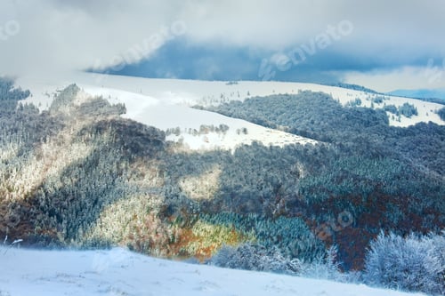 Preview: Snowbound Winter Earthroad Through Beautiful Mountain Snow Covered Forest
