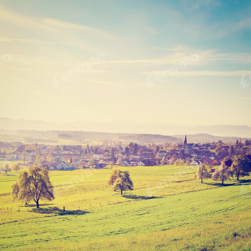 Preview: Small Swiss Town Surrounded By Meadows, Instagram Effect