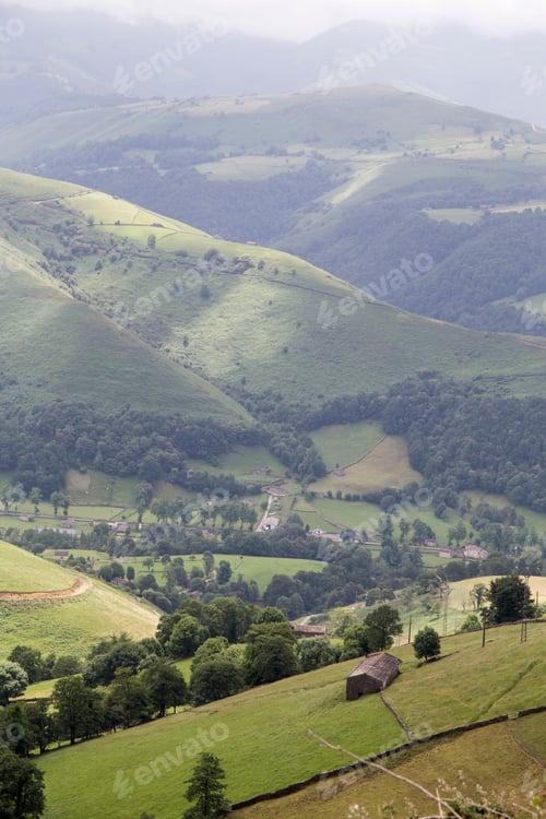 Preview: Valles Pasiegos Cantabria Landscape Wiht Green Field Spain