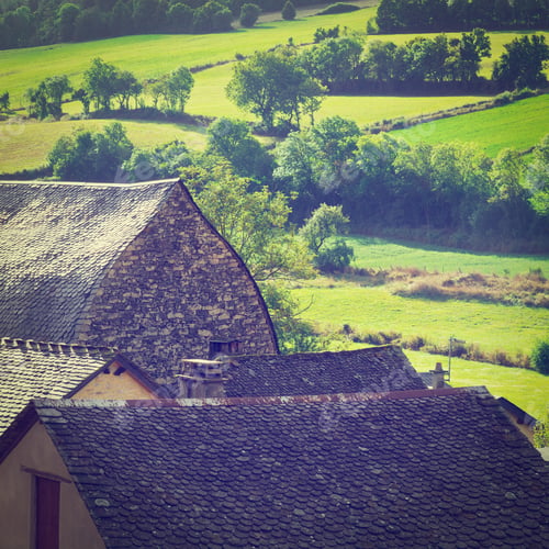 Preview: Black Tiles On The Roof Of The French Town, Instagram Effect