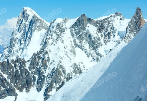 Vorschau: Sommerlandschaft des Mont-Blanc-Bergmassivs (Blick vom Berg Aiguille Du Midi, Französisch)
