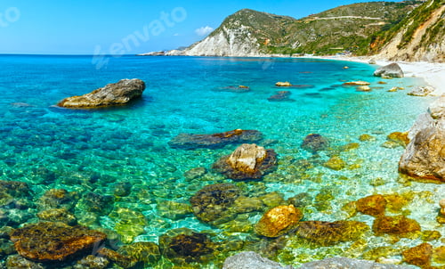 Preview: Petani Beach Summer Panorama (Kefalonia, Greece). All People Are Not Recognize.